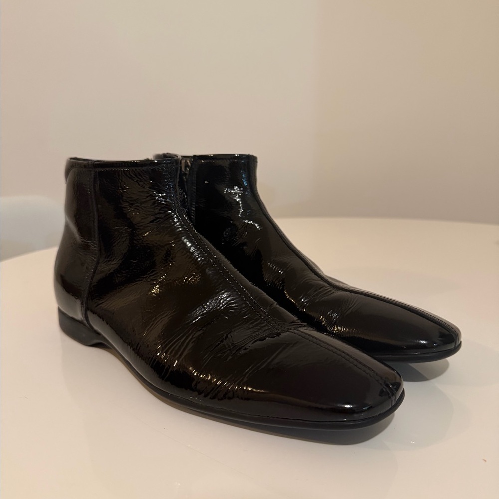 Prada Glossy Black Leather Boots
